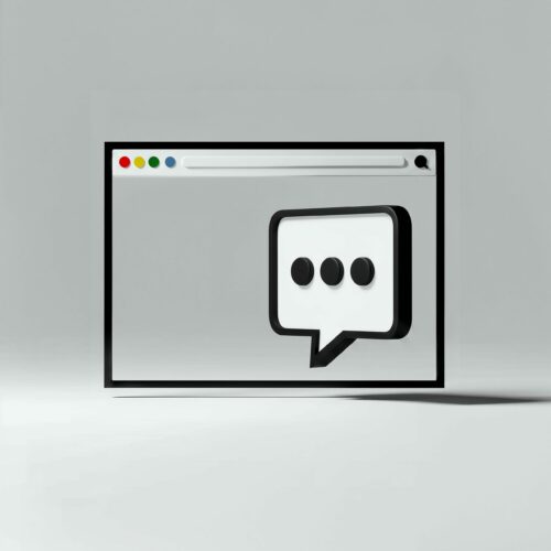 Illustration 3D d'une fenêtre de navigateur web contenant une bulle de discussion.